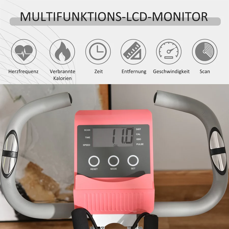HOMCOM Fahrradtrainer mit LCD Display rosa, weiß