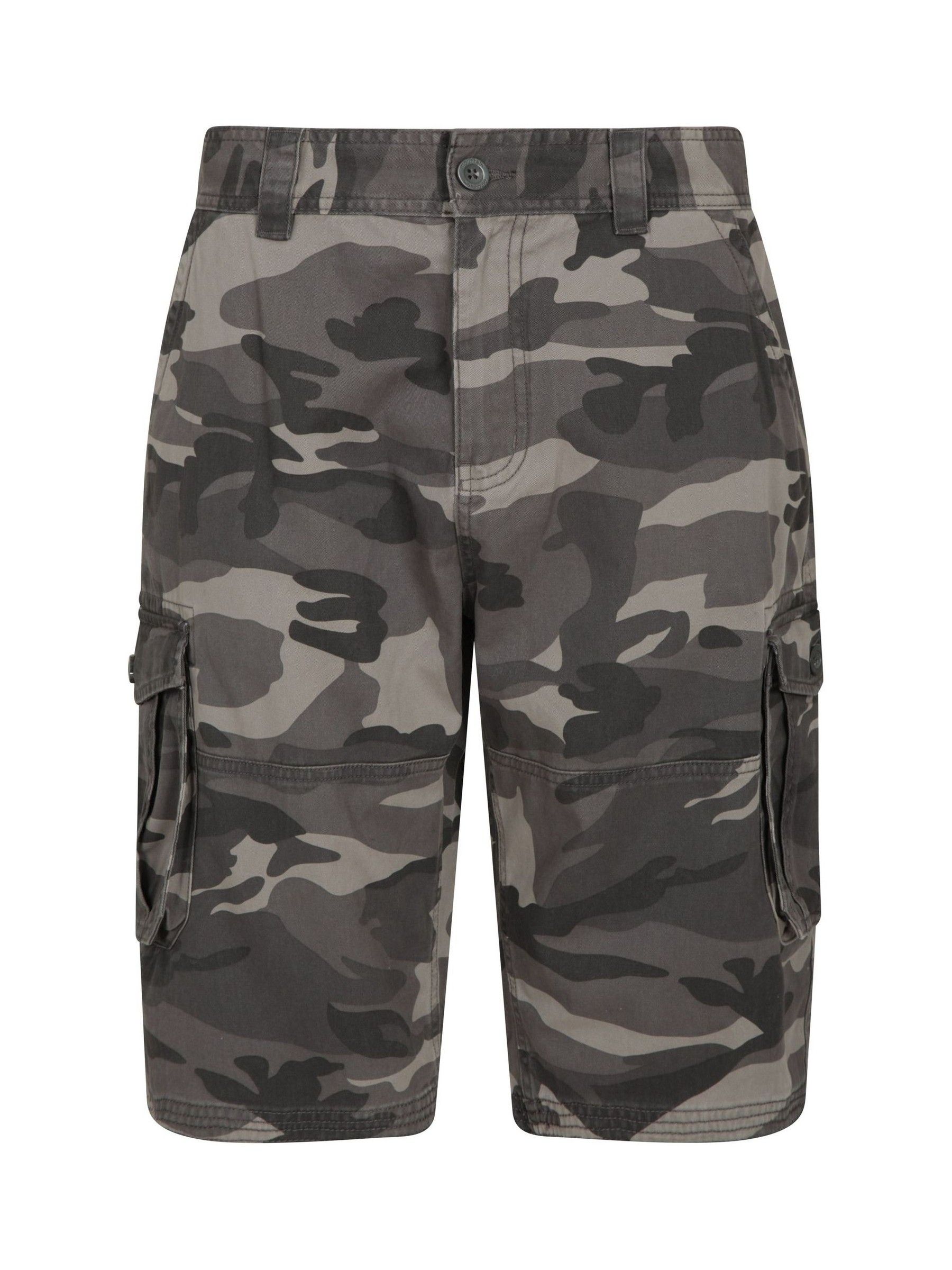 Zwart - Mountain Warehouse - 100% katoenen dunne cargoshort met camouflageprint voor heren