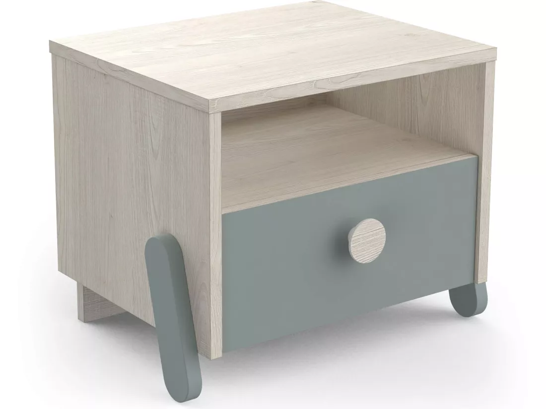 Chevet 1 tiroir 1 niche en bois couleur chêne topanga et vert de gris - CH219