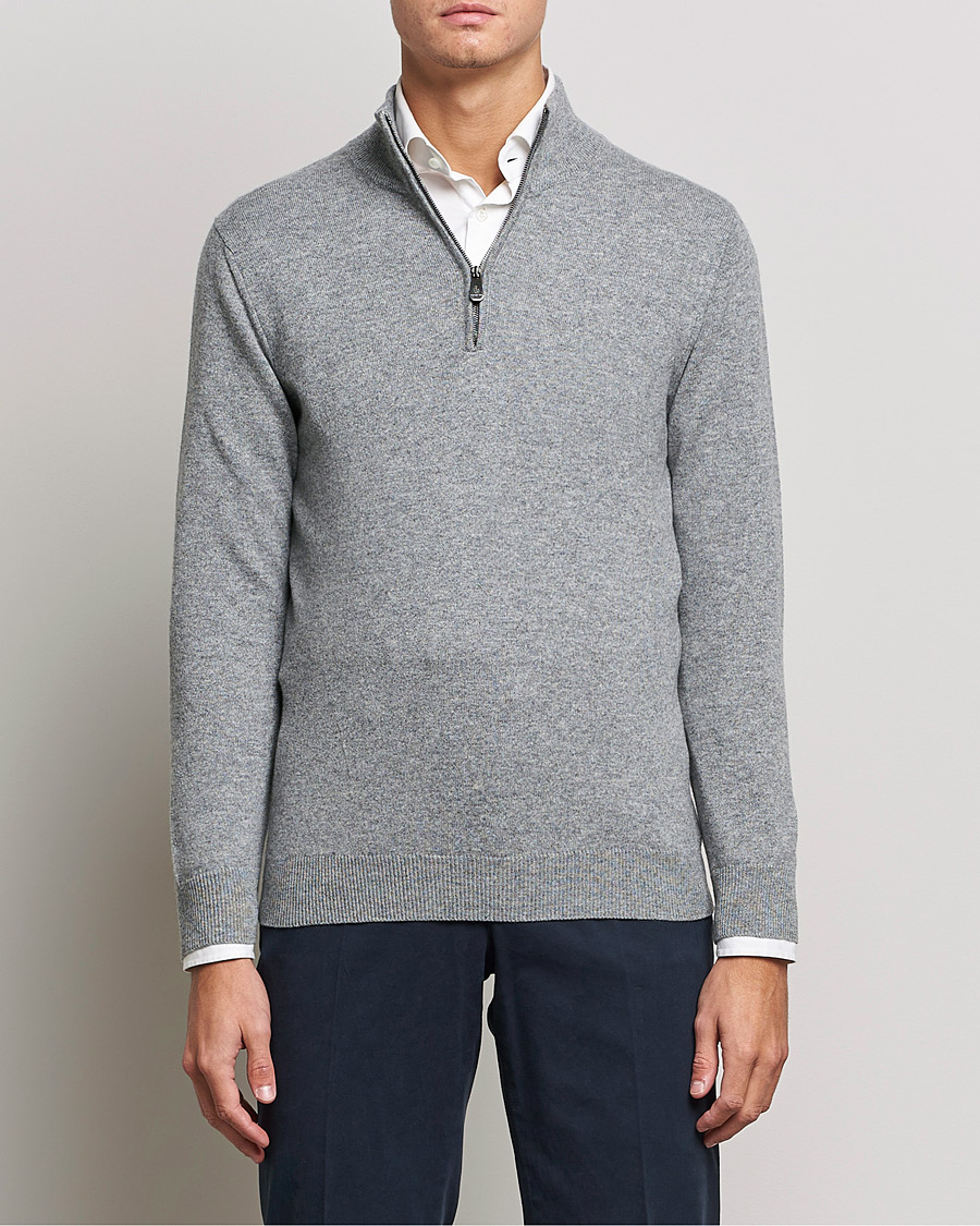 Piacenza Cashmere Cashmere Half Zip Sweater Light Grey