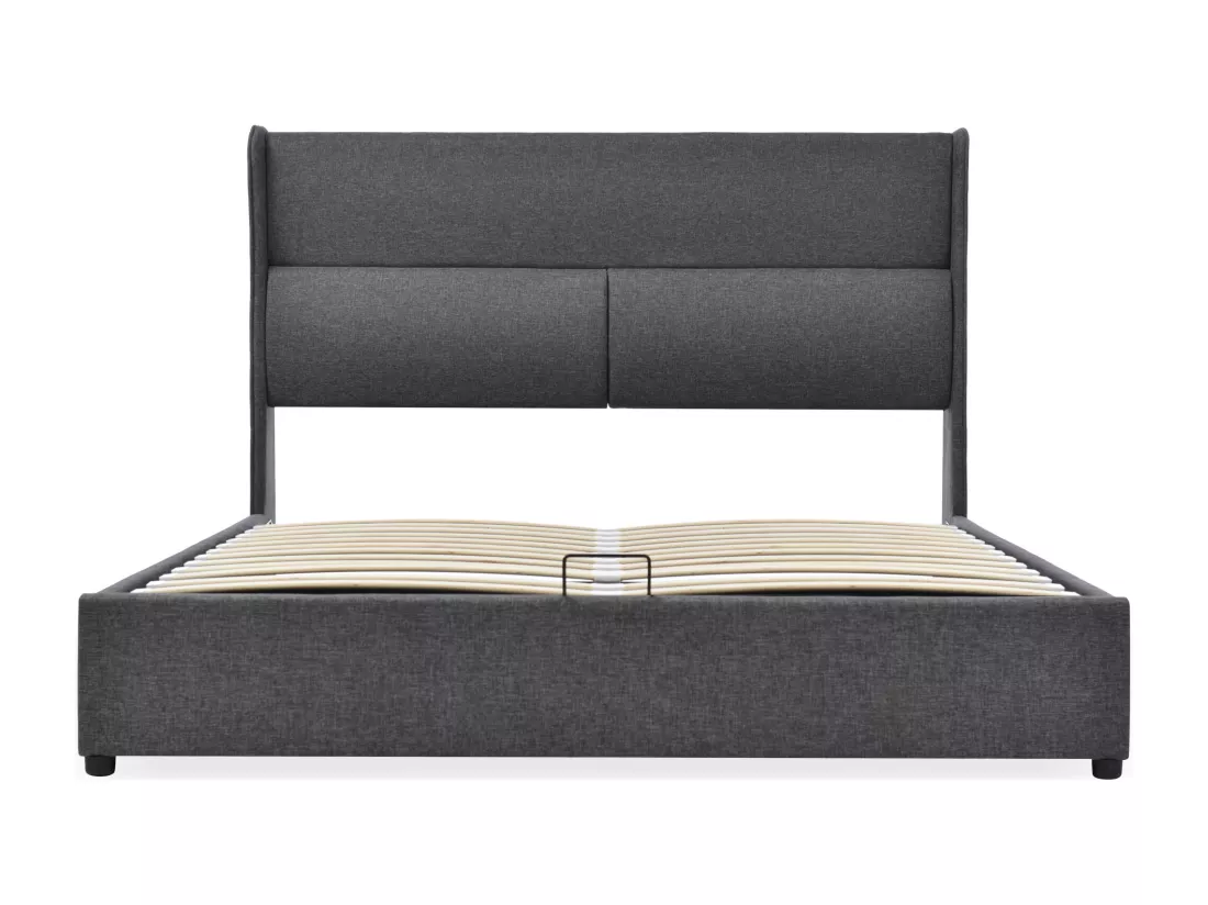 Lit coffre 140x200cm avec tête de lit réglable en tissu de lin - Gris