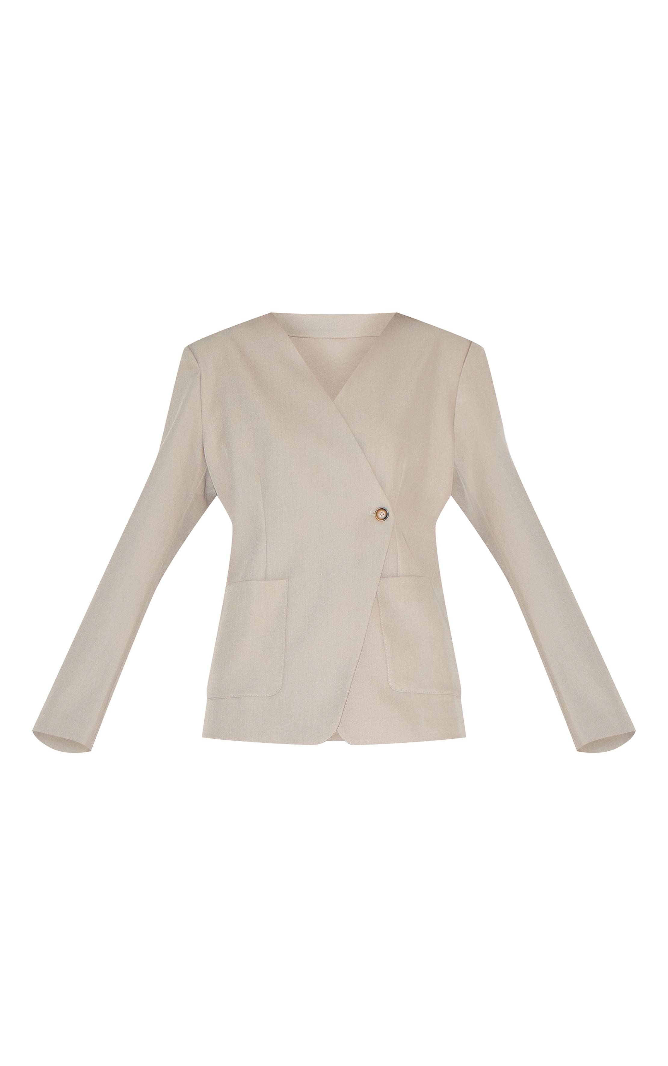 Sable Blazer Asymétrique Ajusté En Tissu Tissé