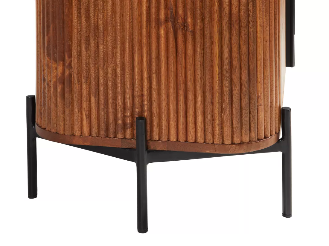 Meuble TV avec 3 portes en bois de manguier et métal - Naturel et noir - BALIMELA