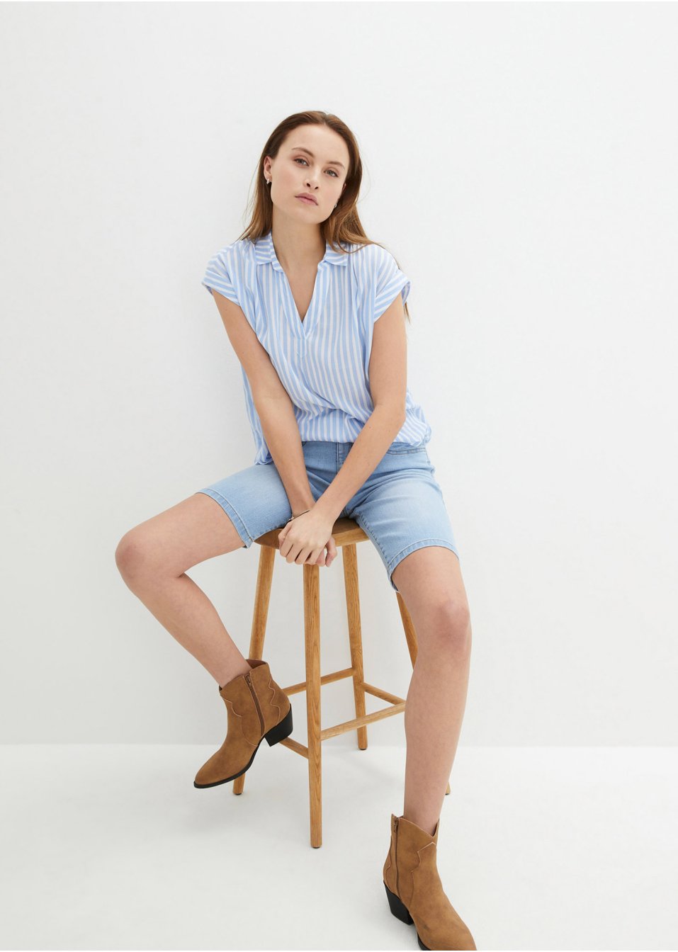 Bermuda en jean confort stretch avec cordon