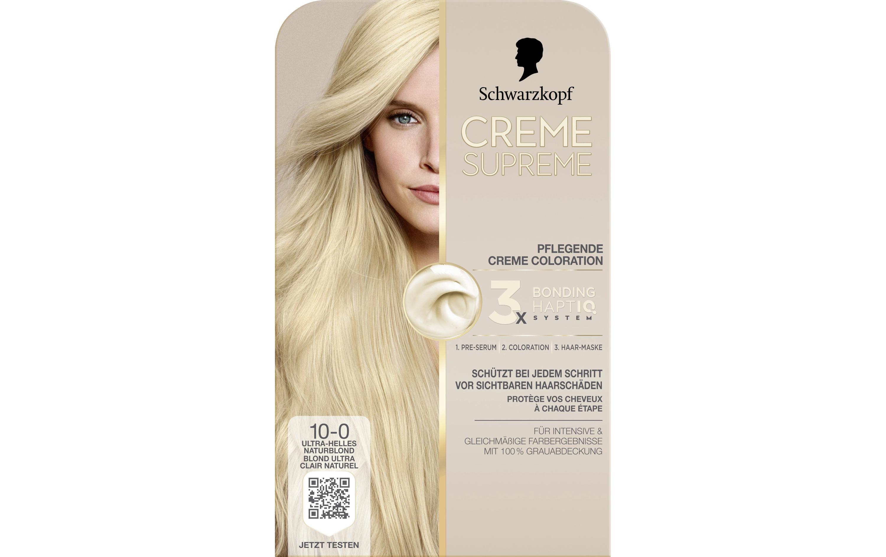 Haarcoloration Creme Supreme 10-0 Ultrahelles NaturblondColoration, schützt das Haar sichtbar vor Haarschäden