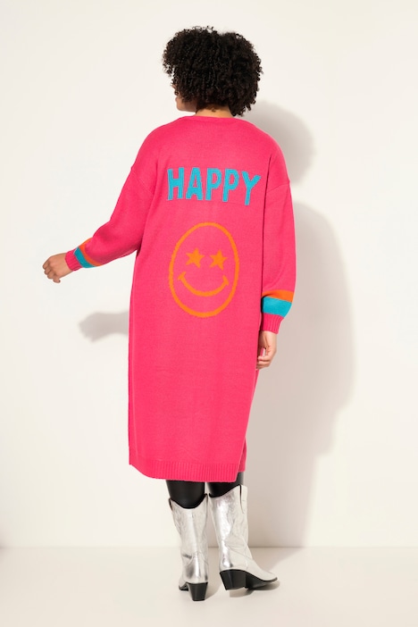 Long-Strickjacke, offene Form, Rücken-Smiley
