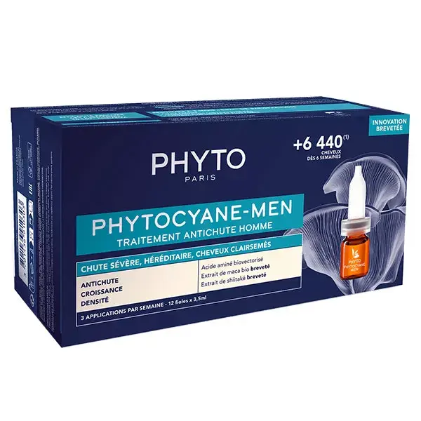 Phyto PhytoCyane - Tratamento antiqueda para homens com queda de cabelo severa, 12 ampolas