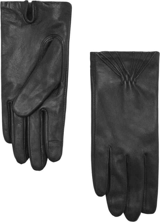 MANGO Leather gloves with gathered detail Black