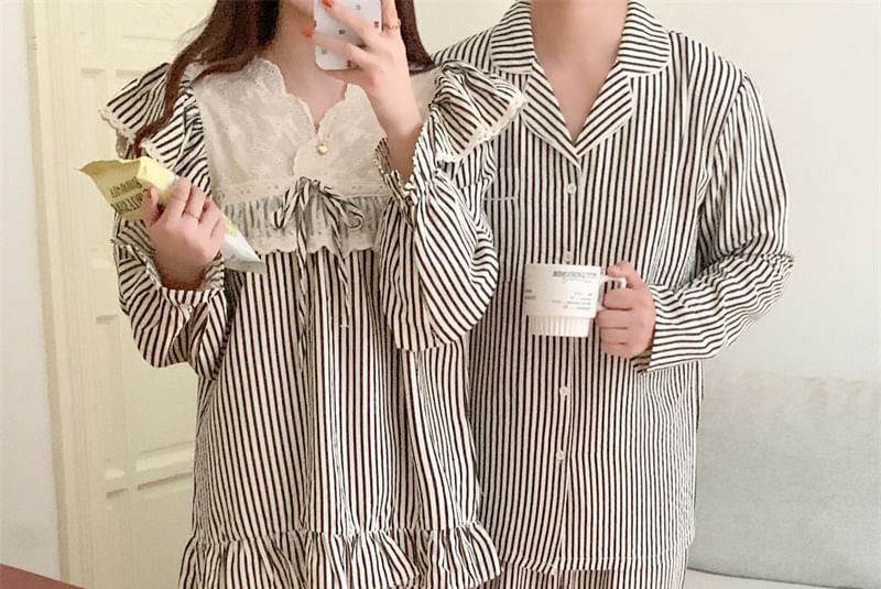 Sadelle - Bijpassende gestreepte pyjamatop / broek / jurk / set voor koppels