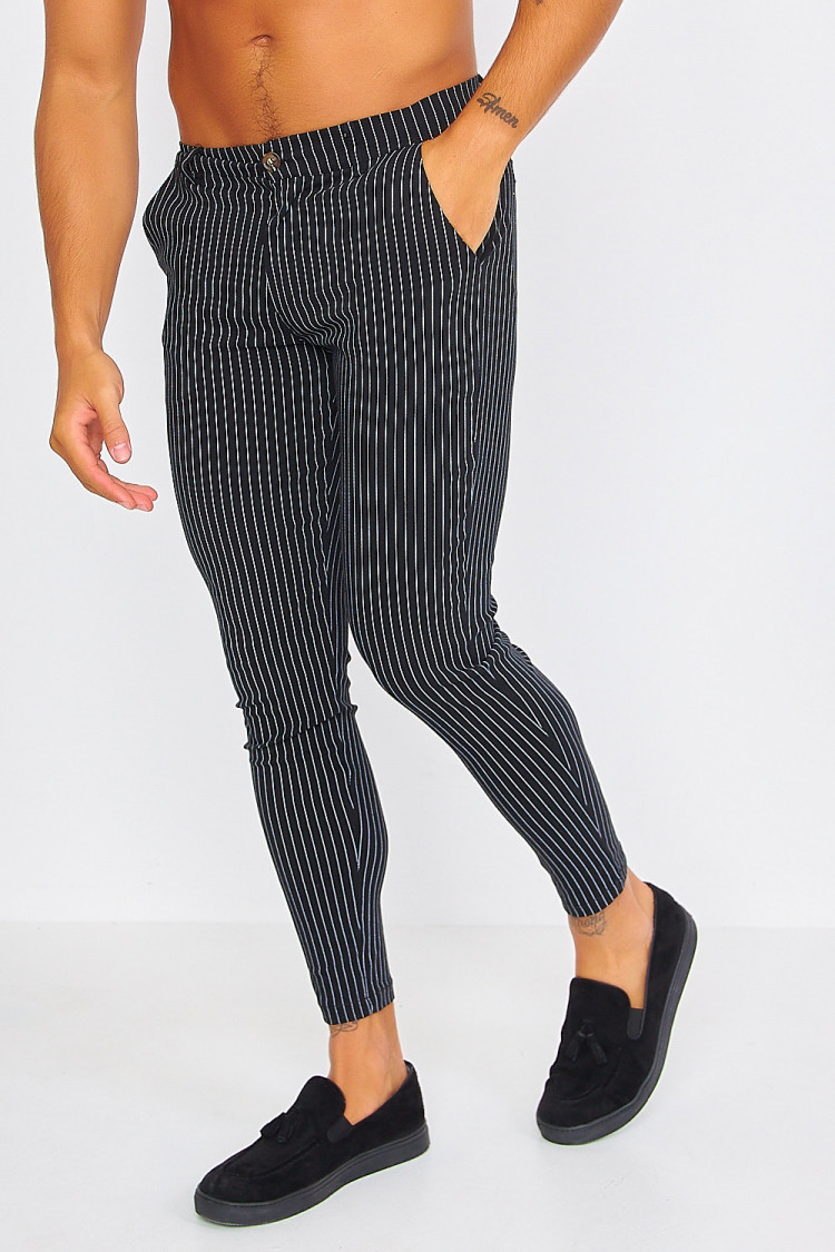 Pantalon chino noir à rayures blanches