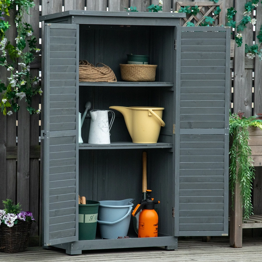 Outsunny Gartenschrank mit Lamellentüren grau