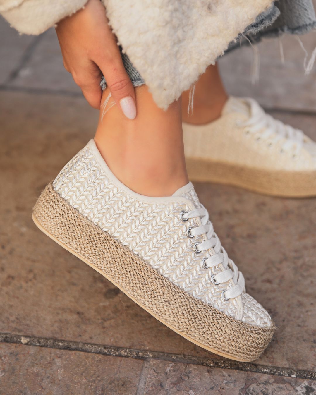 Basket femme blanche en toile espadrille - Aglaé