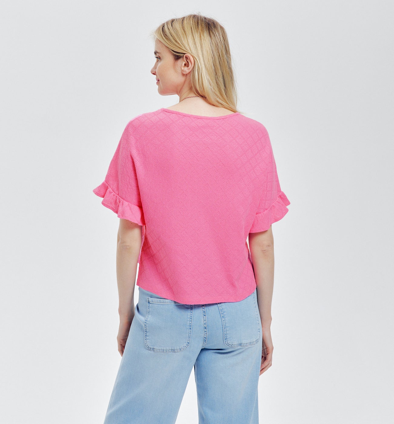 T-shirt ajouré effet pointelle - Rose