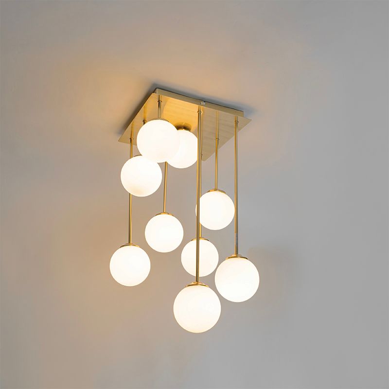 Moderne plafondlamp goud met opaal glas 9-lichts  - Athens