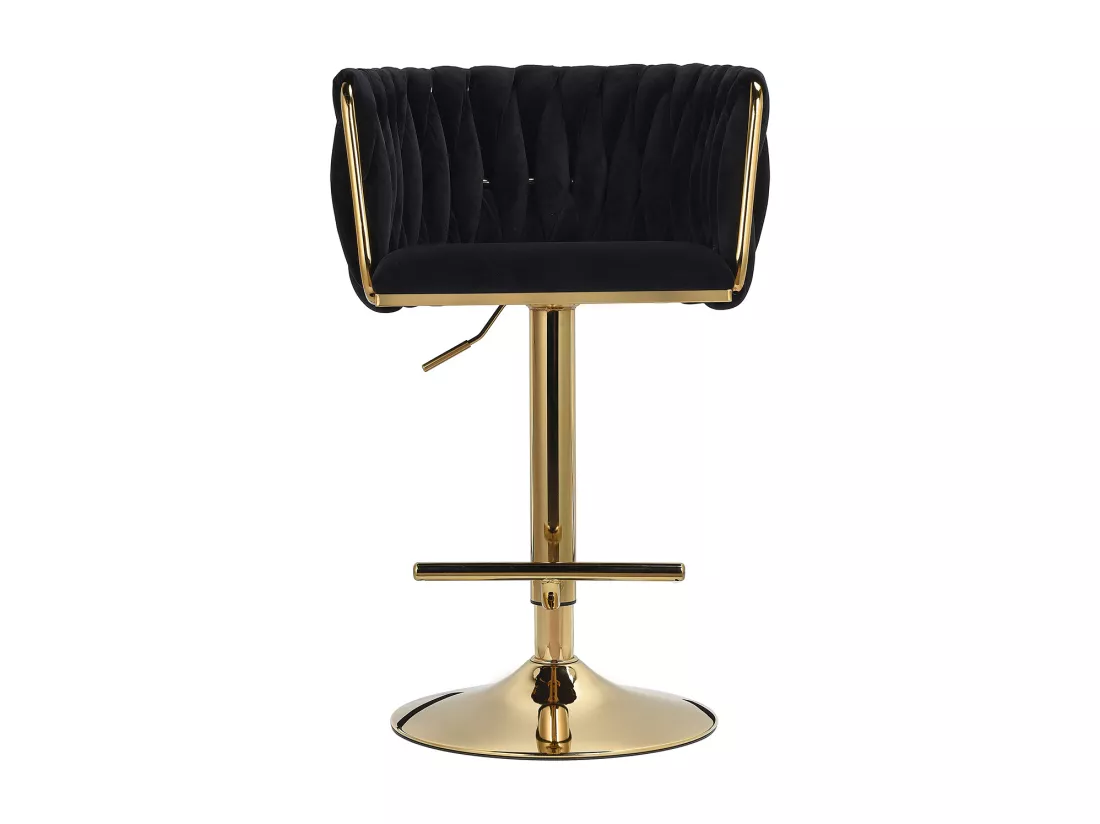 Lot de 2 Tabouret de Bar Réglable en Velours Chaise Bar Haute Tabourets de comptoir avec Pied Doré, Tabourets pour Bar/Cuisine, Noir
