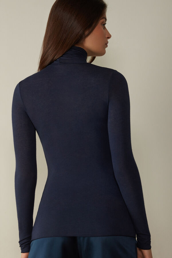 Camiseta de manga comprida com gola alta em cashmere modal ultraleve