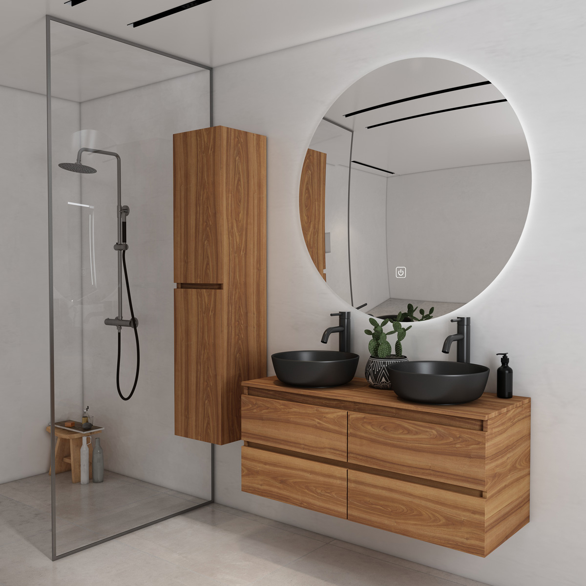 Fontana Proma badmeubel 120cm met zwarte waskommen walnoot