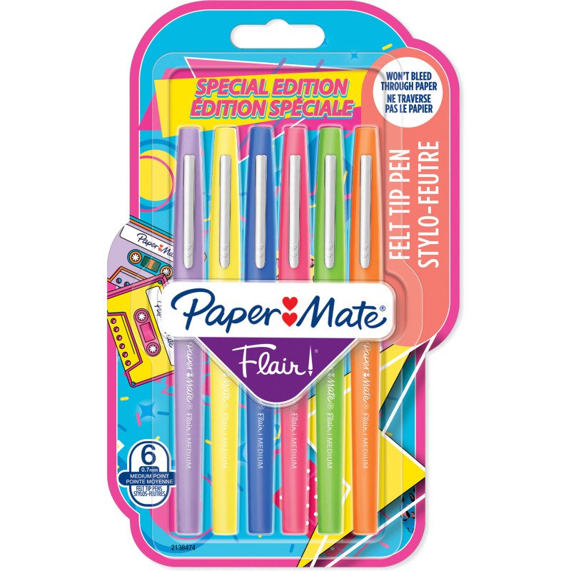 Stylo feutre Paper Mate Flair Retro écriture moyenne - Pochette de 6