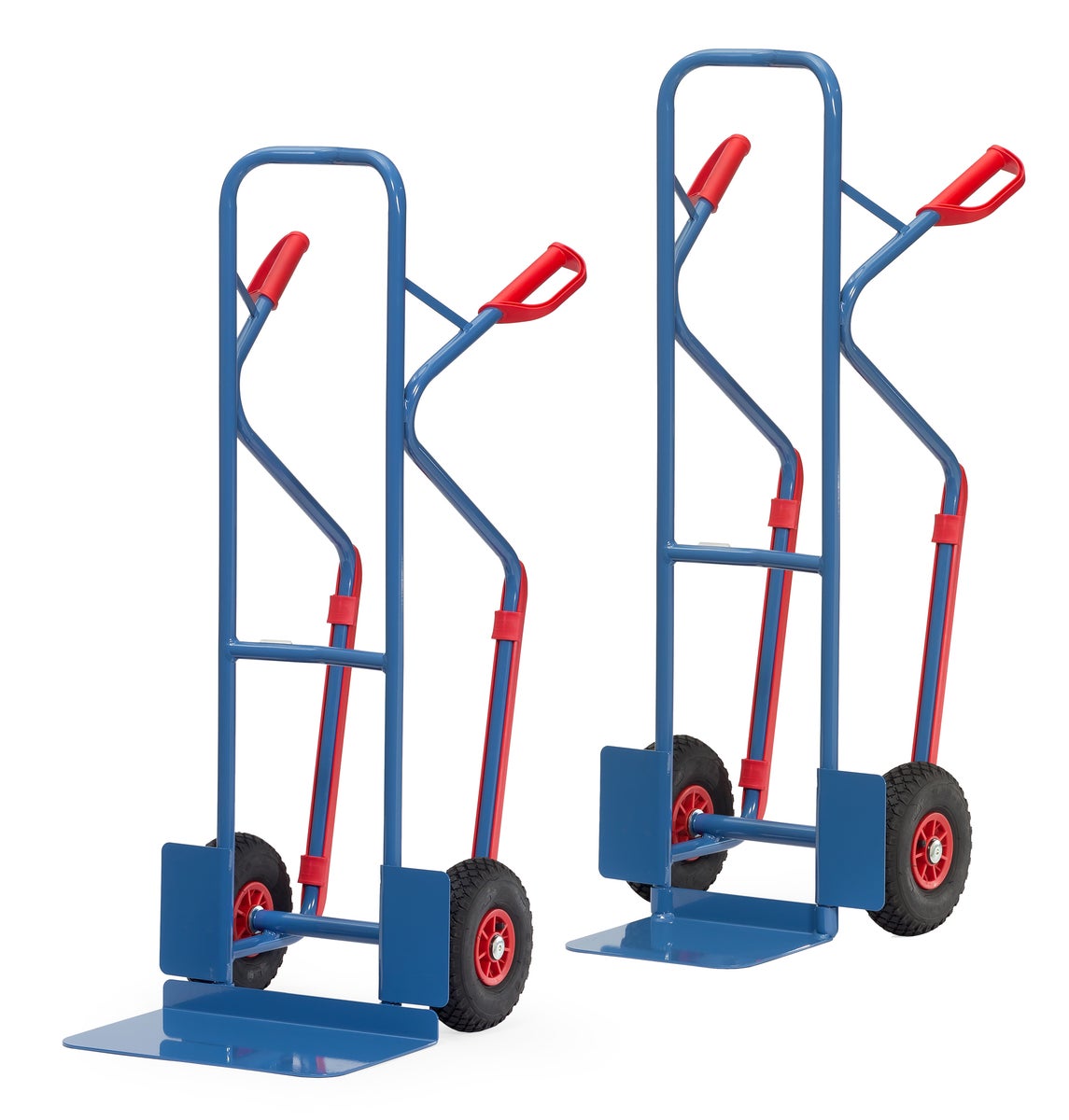 Fetra stalen buissteekwagen met polyurethaanbanden, hoogte 1300 mm, met kunststof glijders, schepbreedte 480 mm