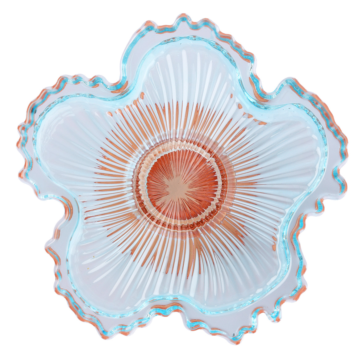 My Home Großer Kerzenhalter in Blumen-Form orange / hellblau