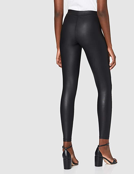 (Gr. S) Glänzende High Waist Leggings Elastische Stretch Hosen - Schwarz