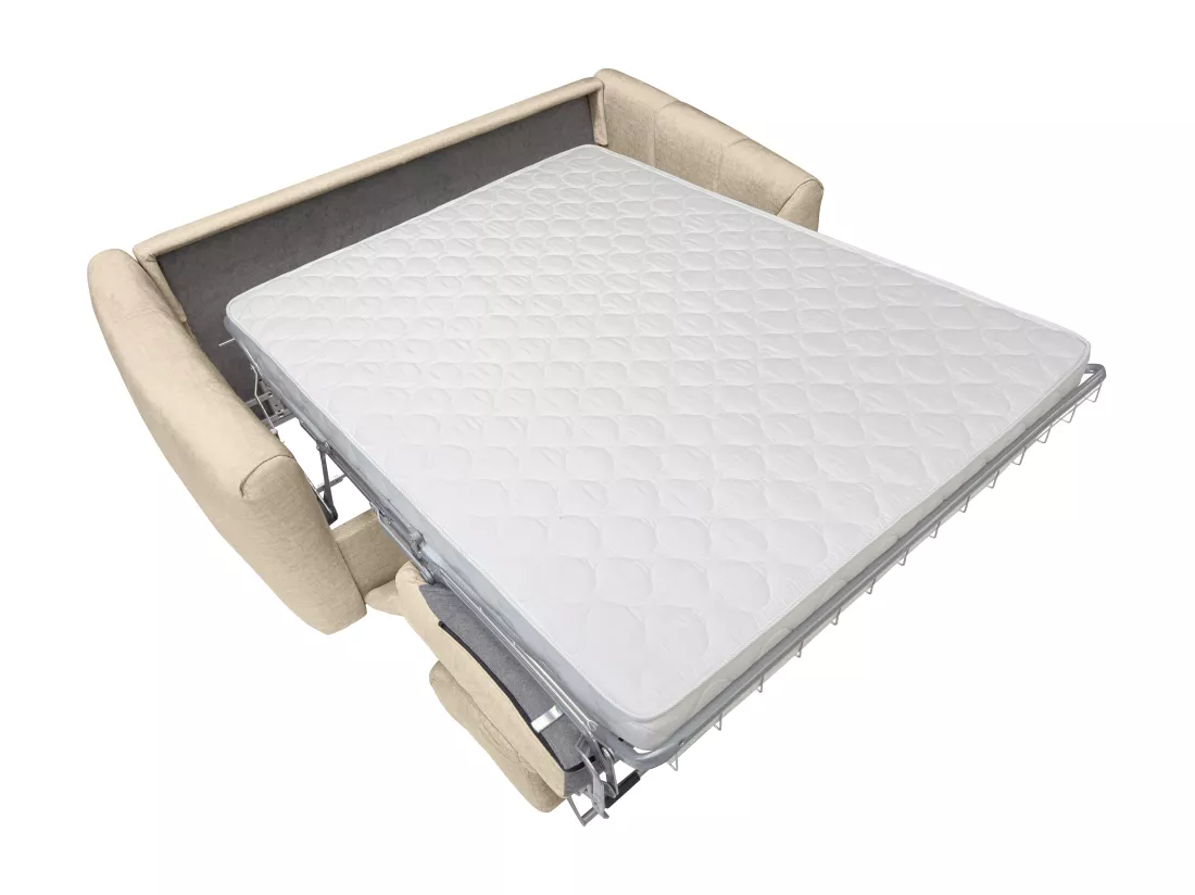 Canapé 3 places convertible express en velours beige - Couchage 140 cm - Matelas 13 cm RETUNA II