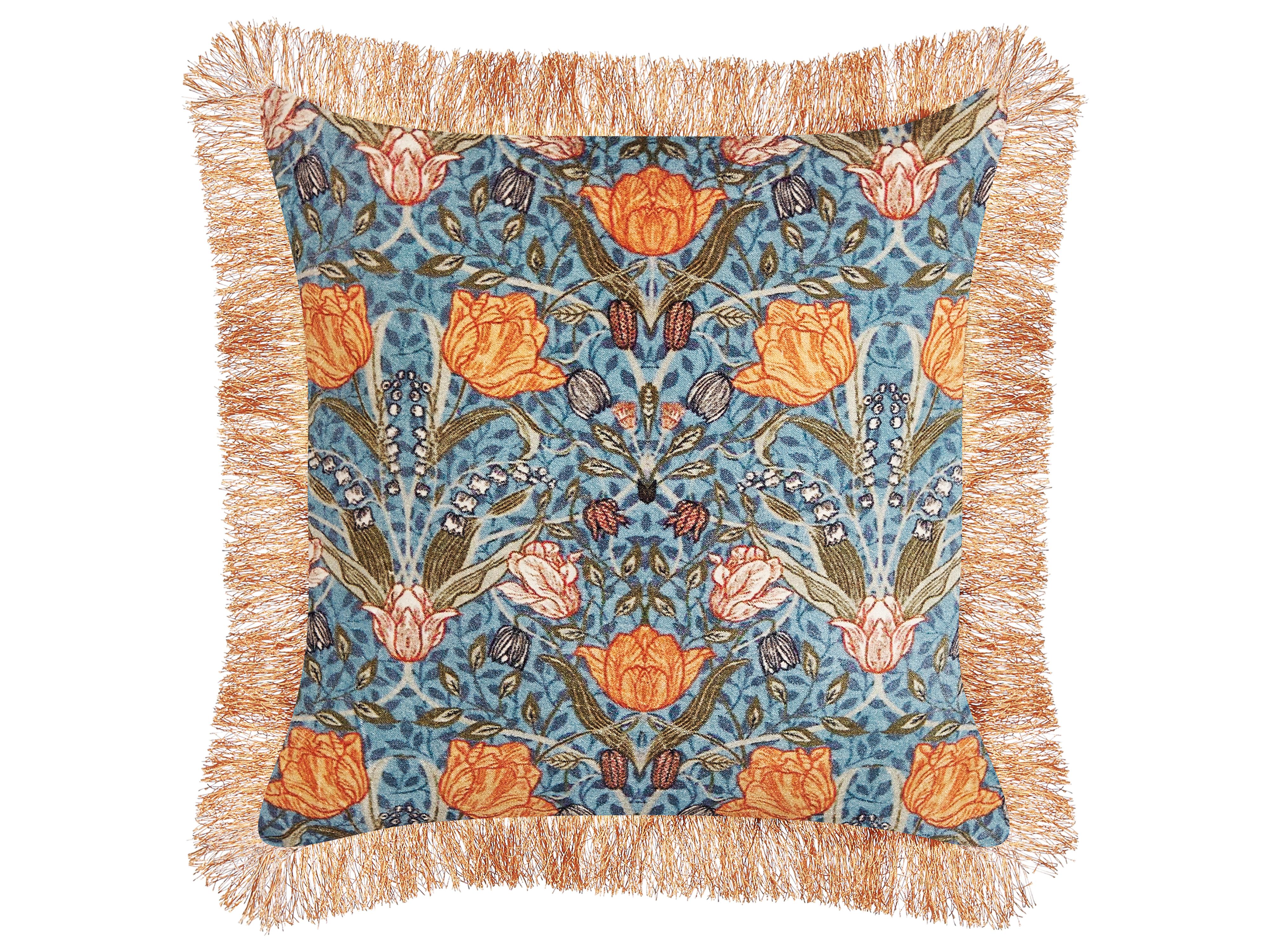 Sierkussen MITELLA Fluweel 45 x 45 cm Blauw bloempatroon