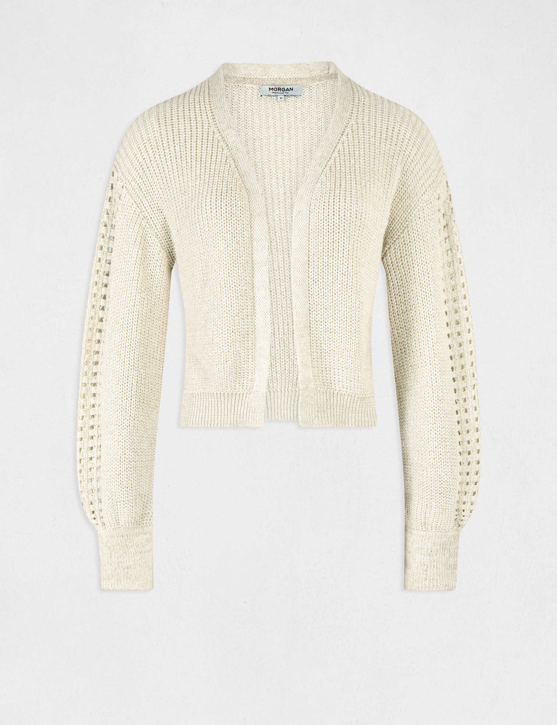 Gilet manches longues à détails ajourés beige femme - beige