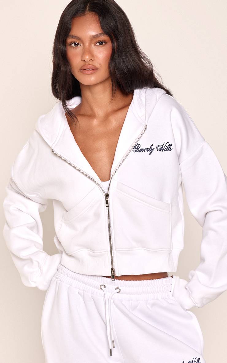Blanc Sweat À Casynthétiqueche Brodé Beverly Hills Double Zip