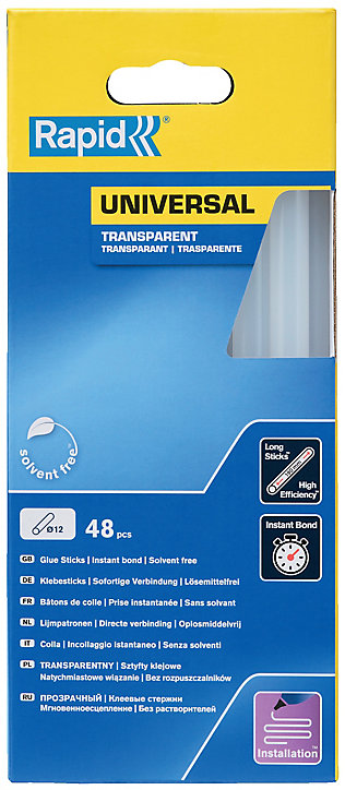 Bâtons de colle universelle transparenteØ12mm x 190mm, lot de 48