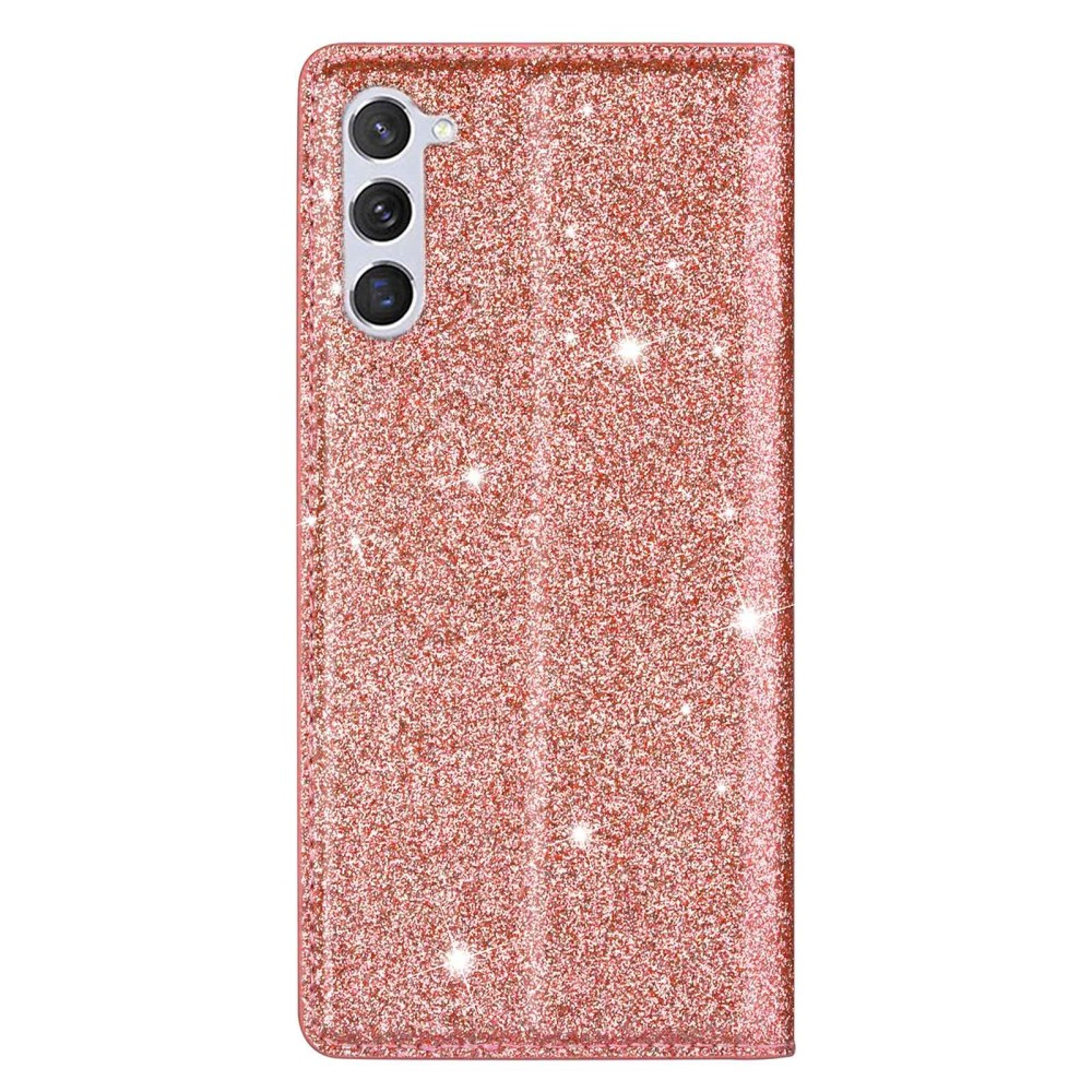 Samsung Galaxy S23 5G Flip Wallet Cover Leder Tasche Glitzer Optik - Roségold