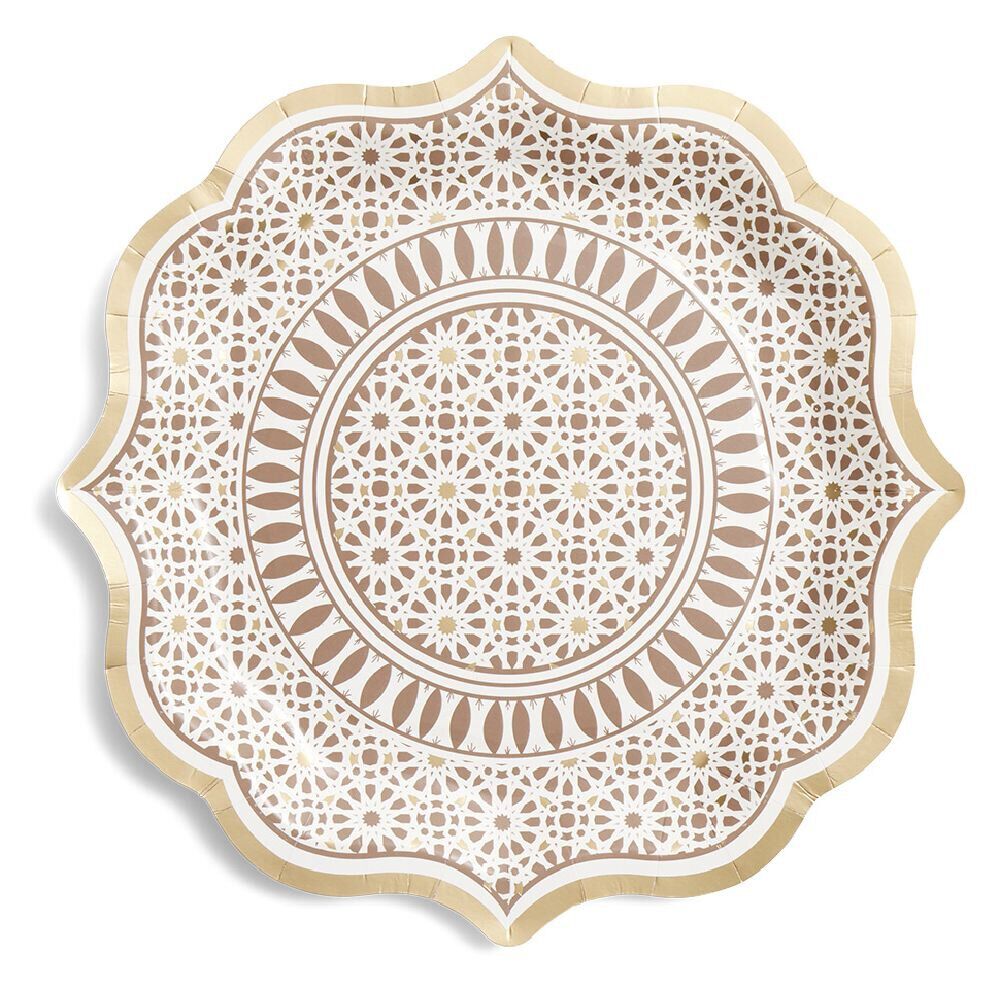 Lot de 6 assiettes en carton Ø26cm décor oriental blanc et doré