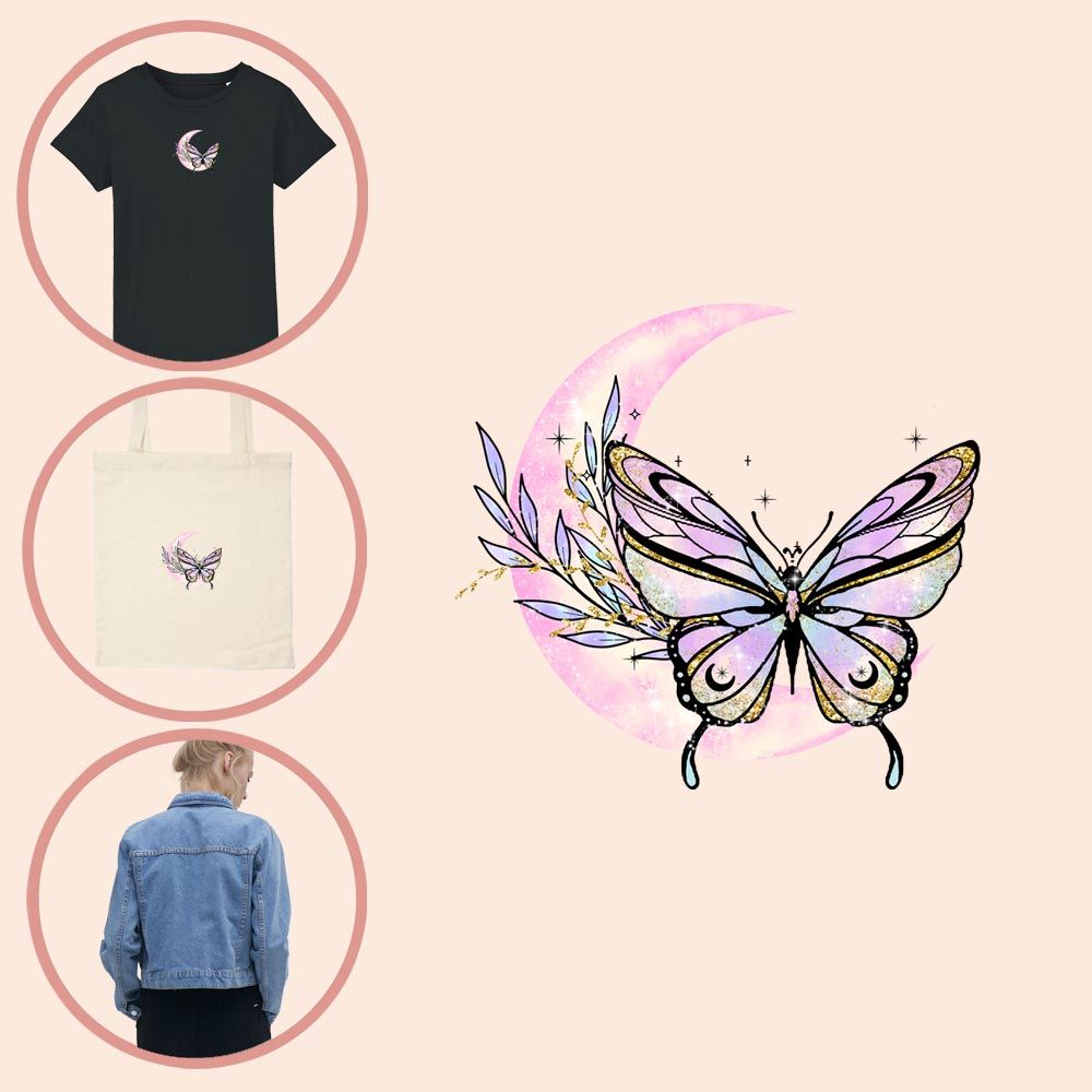 Kleding transfer Purple Moon Butterfly