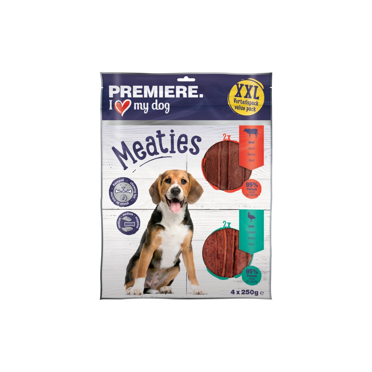 PREMIERE Pure Meaties XXL Ente & Rind 4x250g