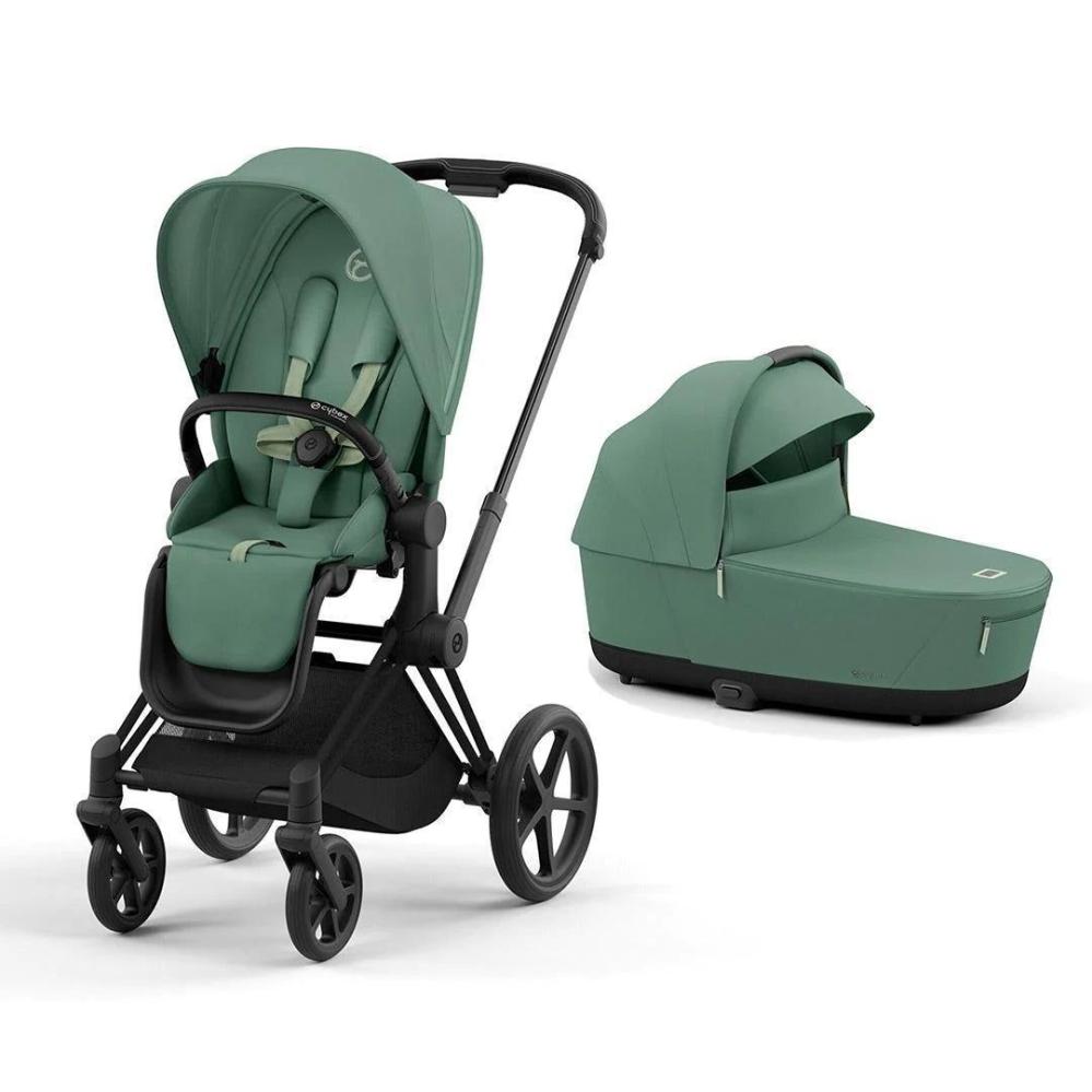 Carrinho de bebê Cybex Priam V4 verde-folha com estrutura preta fosca