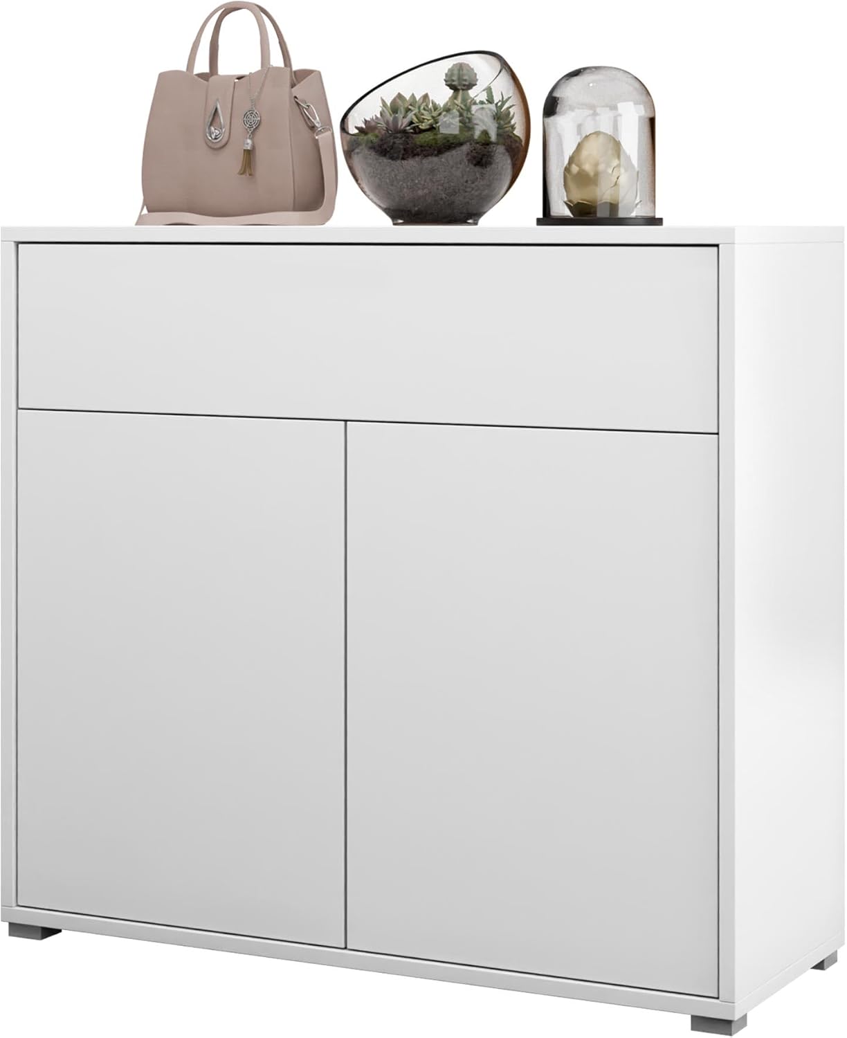 Mirjan24 Kommode mit Schublade Gesita 2D1SZ, Diele, Flur, Highboard, Mehrzweckschrank, Sideboard mit 2 Türen für Wohnzimmer, Push to Open (Weiß)