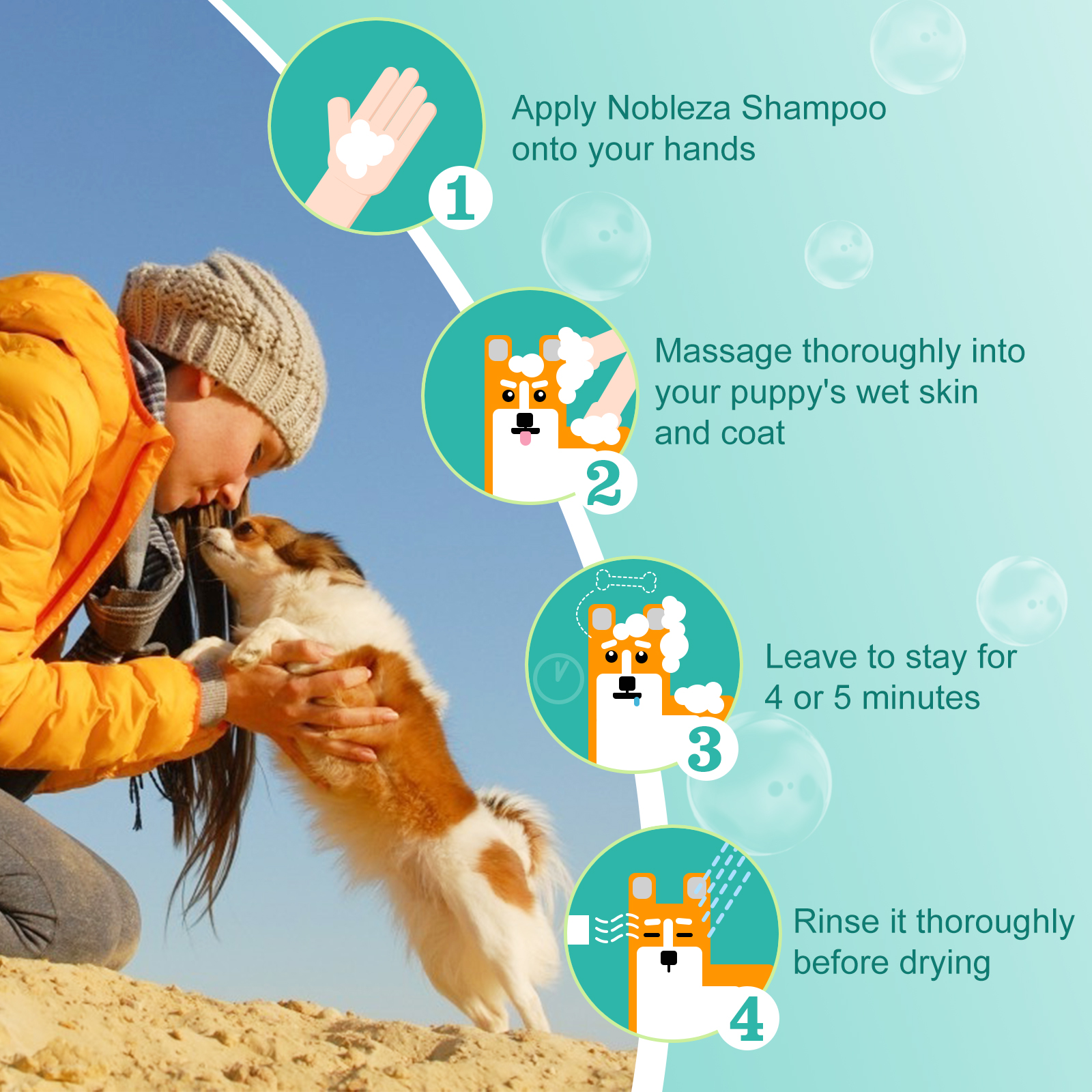 Shampoo Nobleza Muito Suave à Base de Água para Cães e Gatos, Especial para Filhotes, Shampoo para Cães com Pele Sensível com Fragrância Natural de Coco, Sem Ardência e Sem Álcool, Silicone, SLS, Parabenos (500ml)
