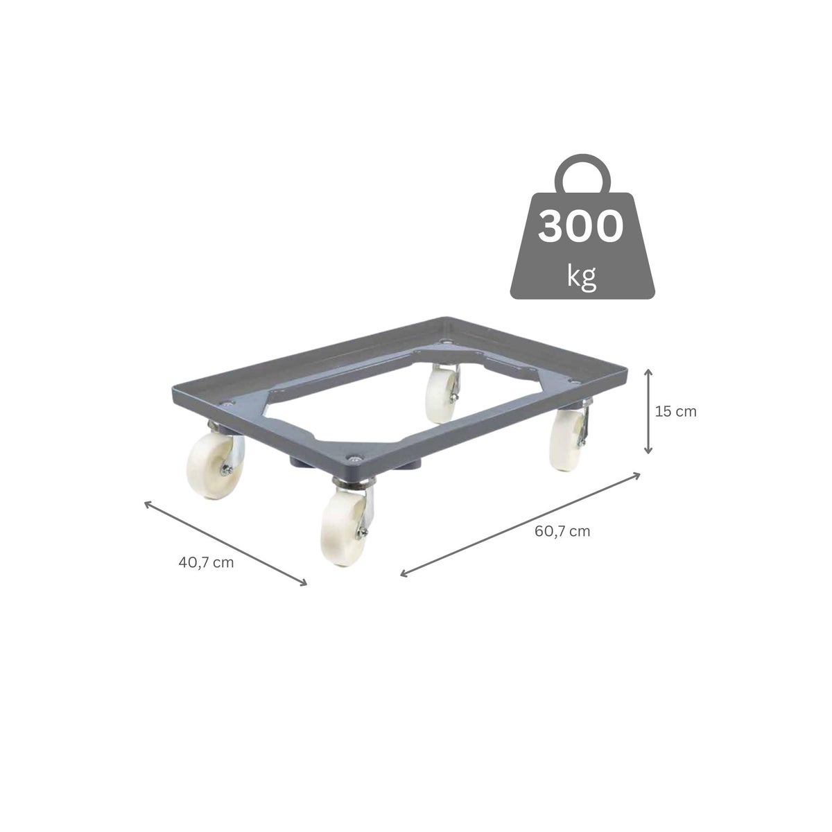 PROREGAL Voordeelset 2x Transportwagens voor Euroboxen 60 x 40 cm met Kunststof Wielen Grijs Open Deck 4 Zwenkwielen Draagvermogen 300 kg