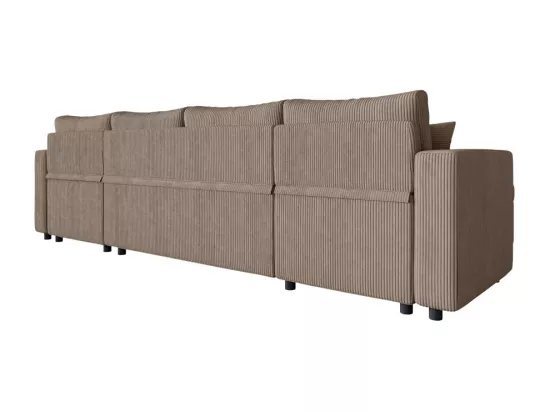 Canapé panoramique 6 places Maria convertible avec 2 coffres en velours côtelé - Taupe - L295 x P146 x H81cm - Loungitude
