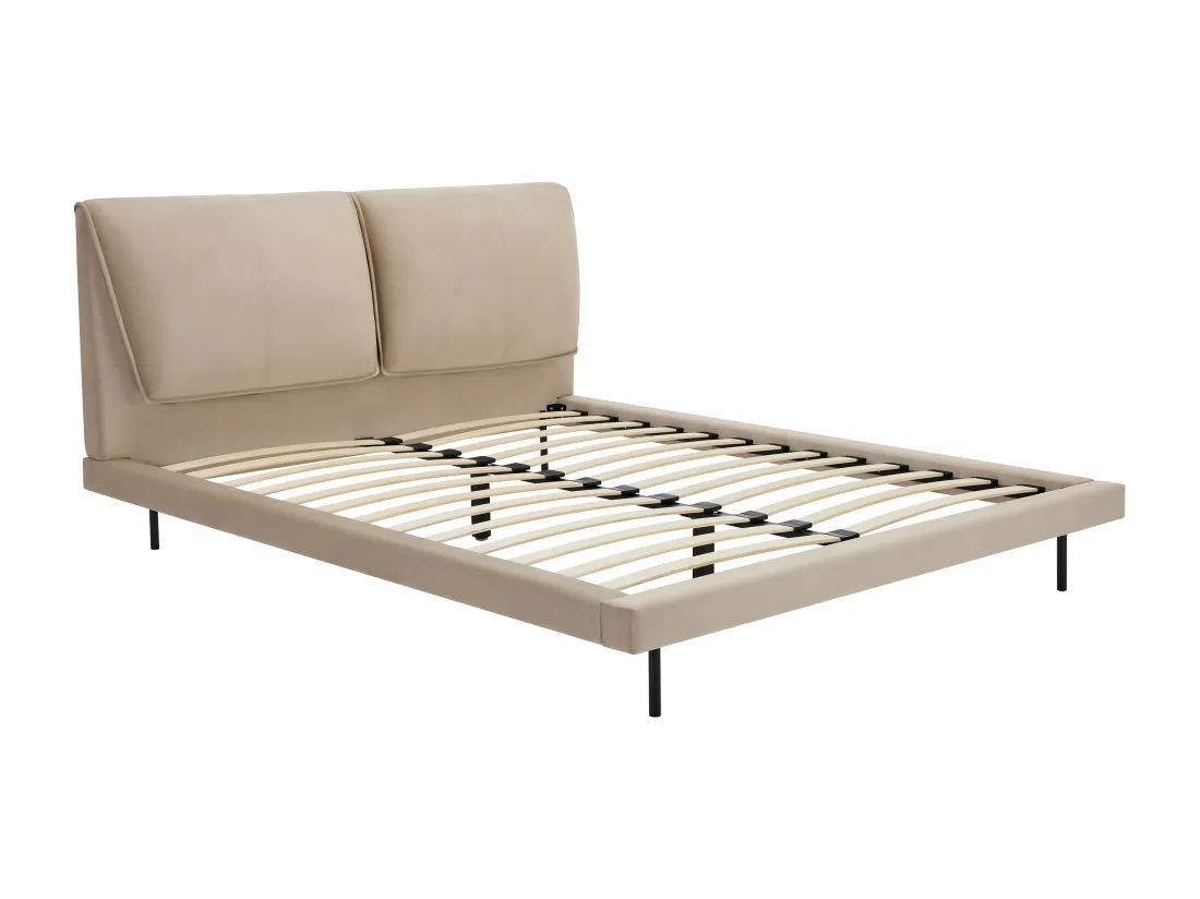 Lit 140 x 190 cm - Velours - Taupe - IBEDIA