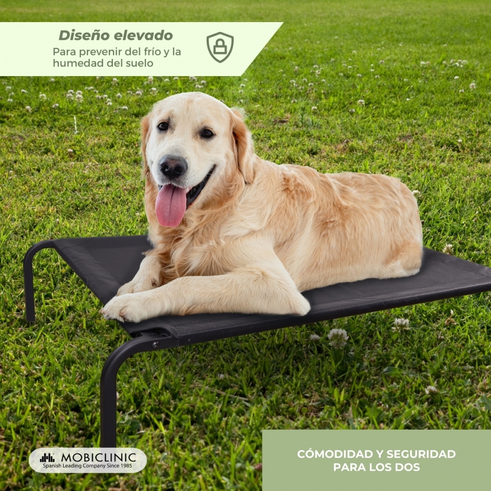 Cama elevada para animais de estimação | Isolante térmica | 122 x 71 x 21 cm | Máx. 60 kg | Leve | Durável | Preta | Cleo | Mobiclinic