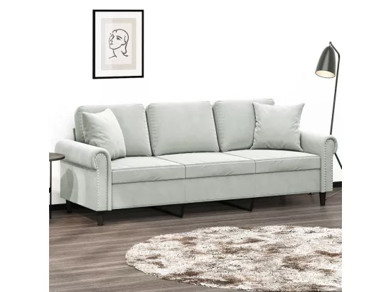 Canapé 3 places avec oreillers gris clair 180 cm velours