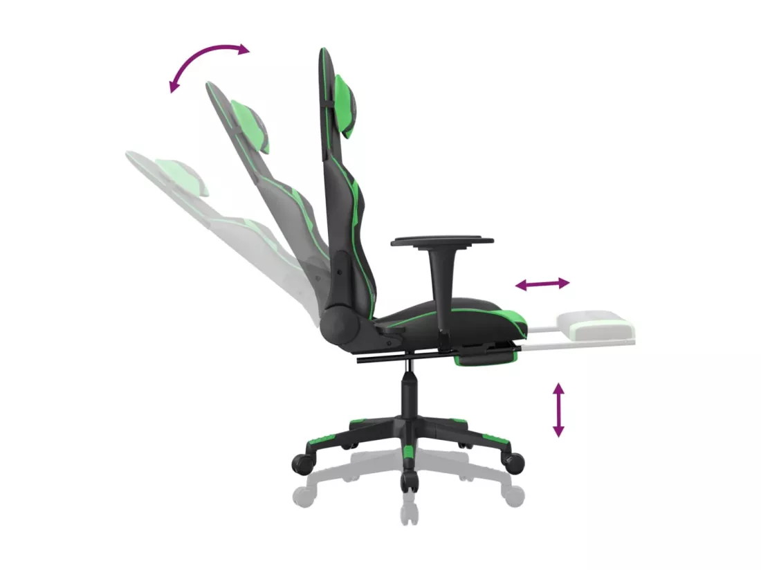 Chaise de jeu avec repose-pied Noir et vert Similicuir