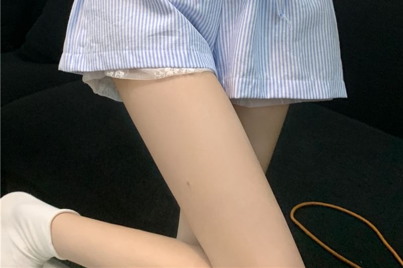 PINPI - Gestreepte shorts met trekkoordtaille / kanten onderbroek