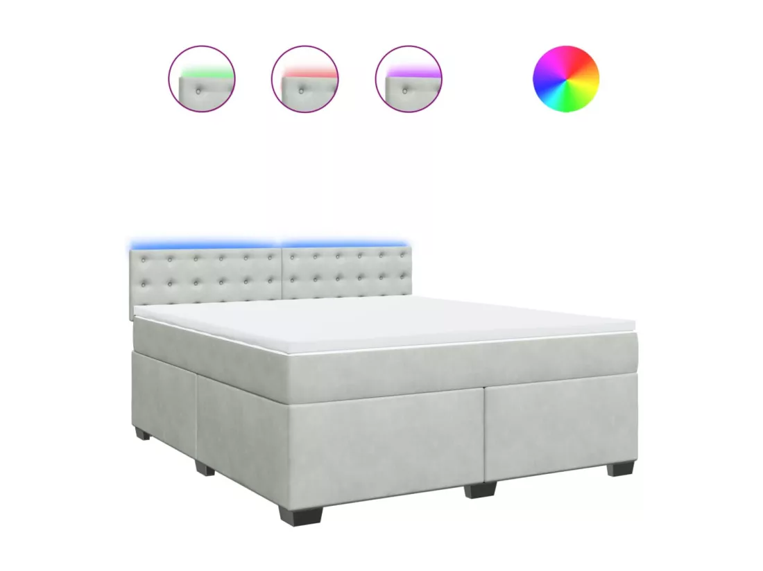 Sommier à lattes de lit et matelas Gris clair 180x200cm Velours