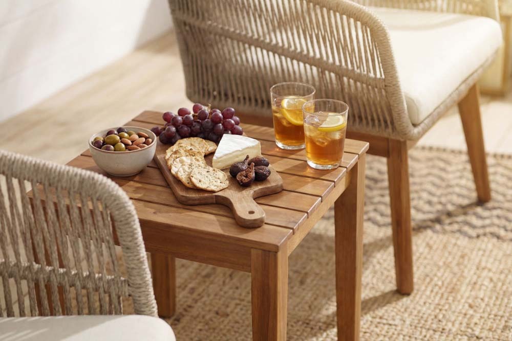 Outdoor Gartenlounge ROPE natur taupe Akazie 2er-Sitzgruppe inkl. Tisch und Kissen