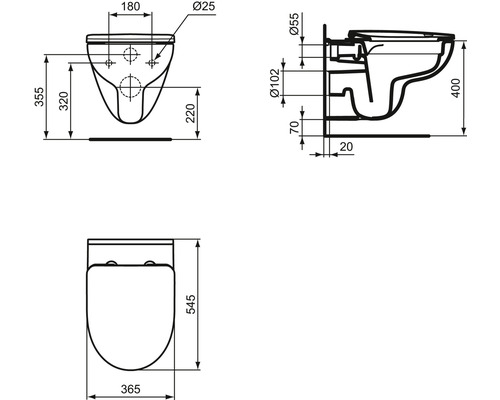 Ideal Standard wandclosetset i.life A, randloos, glanzend wit, met toiletzitting T467001