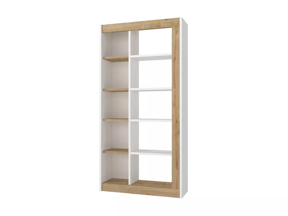 Bibliothèque avec 10 niches - Naturel clair et Blanc - SILOMAI