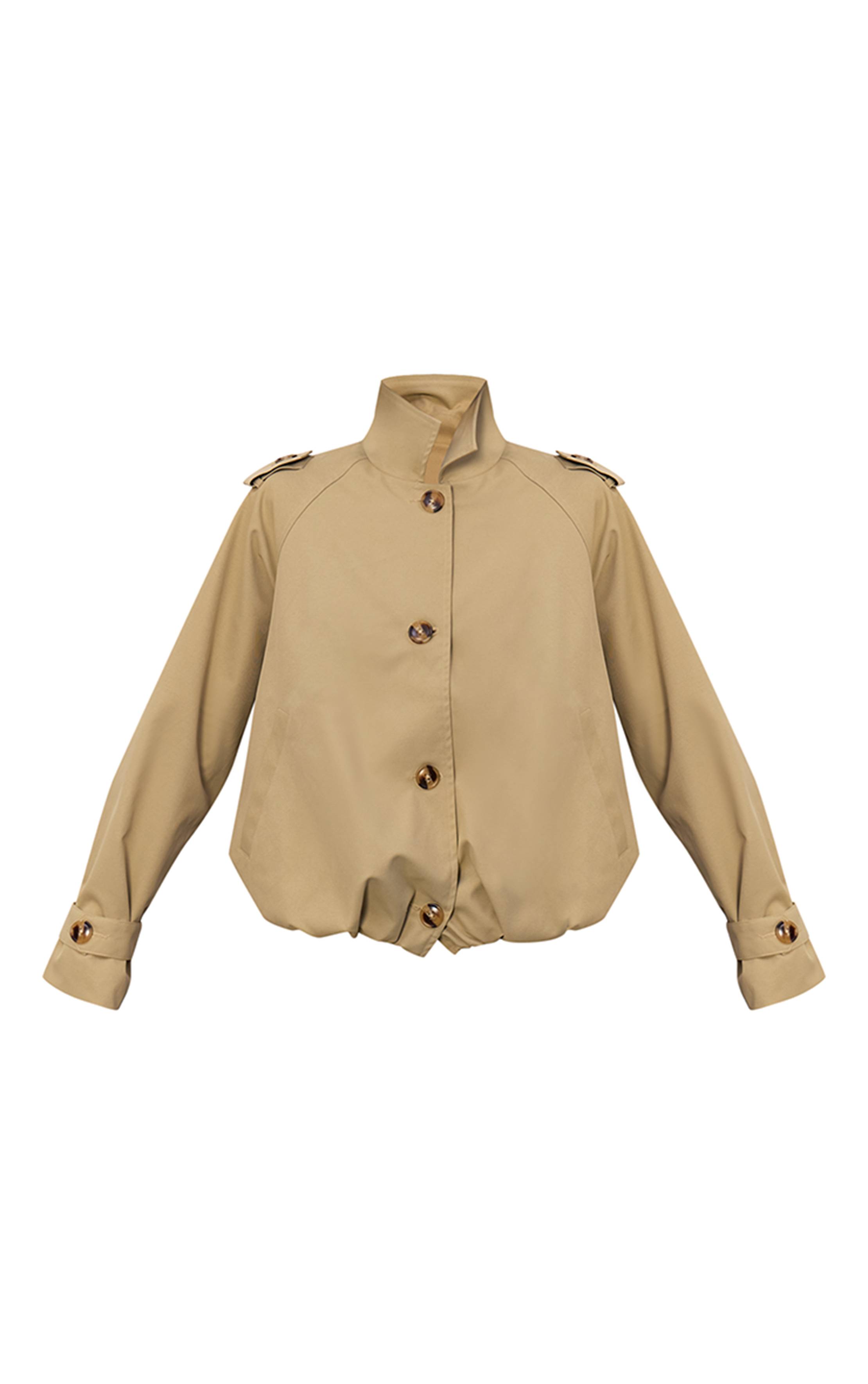 Gris Pierre Veste Trench Courte Coordonnée À Ourlet Bouffant