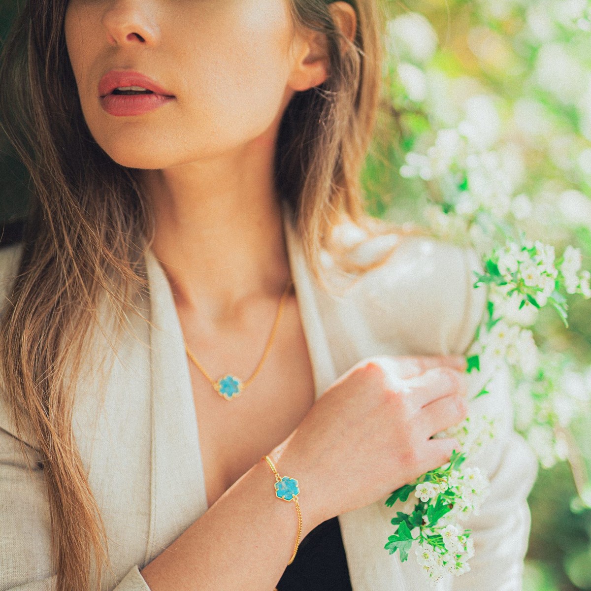 Collier et bracelet Hexalia en pierres Turquoise